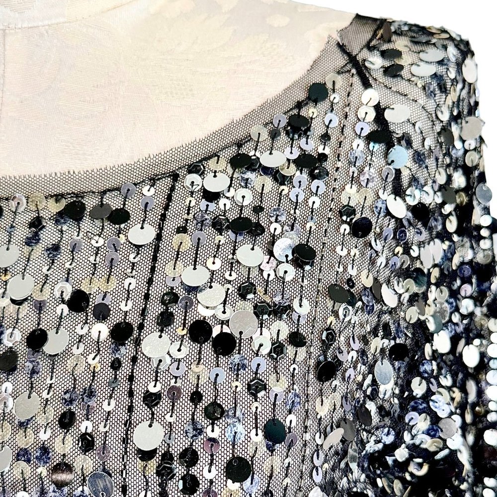 havenbleu Black Sheer Silver Sequin Cropped Long Sleeve Top Small - Picture 9 of 14